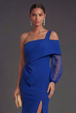 Royal Blue Mermaid Long One Shoulder Formal Dress with Slit
