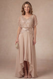 Champagne Sparkly Beaded V Neck High Low Mother of the Bride Dress