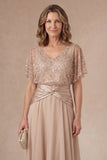 Champagne Sparkly Beaded V Neck High Low Mother of the Bride Dress