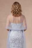 Sheath Sky Blue Sparkly Beaded Appliqued Long Mother of the Bride Dress