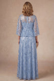 Sky Blue Sparkly Beaded Appliqued Long Mother of the Bride Dress with Slit