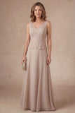Flutter Sleeves Appliqued A Line Champagne Long Mother of the Bride Dress
