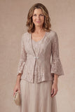 Flutter Sleeves Appliqued A Line Champagne Long Mother of the Bride Dress