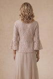 Flutter Sleeves Appliqued A Line Champagne Long Mother of the Bride Dress