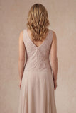 Flutter Sleeves Appliqued A Line Champagne Long Mother of the Bride Dress