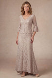 Sheath Flutter Sleeves Appliqued Champagne Long Mother of the Bride Dress
