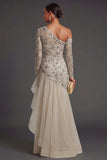 Apricot One Shoulder Ruffled Sparkly Beaded Long Formal Dress
