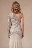 One Shoulder Apricot Sparkly Sheath Long Mother of the Bride Dress
