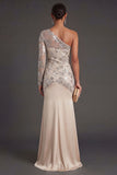 One Shoulder Apricot Sparkly Sheath Long Formal Dress