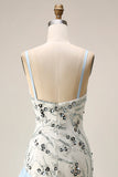 Light Blue Mermaid Sparkly Sequined Thick Straps Ruffled Long Formal Dress