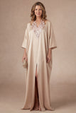 A Line Satin Halter Neck Champagne Long Mother of the Bride Dress with Slit