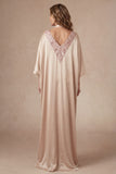 A Line Satin Halter Neck Champagne Long Mother of the Bride Dress with Slit