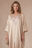 A Line Satin Halter Neck Champagne Long Mother of the Bride Dress with Slit