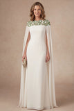 Ivory Sheath Round Neck Long Mother of the Bride Dress with Cape