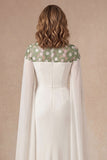 Ivory Sheath Round Neck Long Mother of the Bride Dress with Cape