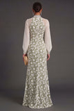 Sheath Green Floral High Neck Long Wedding Guest Dress with Slit