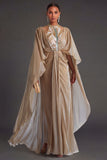 Champagne Ruffled Halter Neck A Line Long Formal Dress