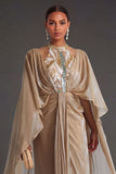 Champagne Ruffled Halter Neck A Line Long Formal Dress