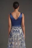 A Line Sparkly Beaded V Neck Navy Long Formal Dress