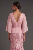 Pink Floral Mermaid Appliqued V Neck Long Formal Dress