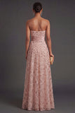 Sparkly Blush Strapless Sequined Long Formal Dress with Cape