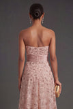 Sparkly Blush Strapless Sequined Long Formal Dress with Cape