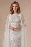 Sheath Silver Appliqued Round Neck Sleeveless Long Mother of the Bride Dress