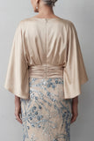 Sparkly Champagne Sequined Satin Bateau Neck Mother of the Bride Dress