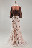 Coffee Floral Sheath Appliqued A Line Long Mother of the Bride Dress