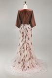 Coffee Floral Sheath Appliqued A Line Long Mother of the Bride Dress