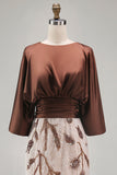 Coffee Floral Sheath Appliqued A Line Long Mother of the Bride Dress