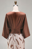Coffee Floral Sheath Appliqued A Line Long Mother of the Bride Dress