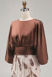 Coffee Floral Sheath Appliqued A Line Long Mother of the Bride Dress