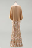Beaded Sparkly Sheath Champagne Floral Long Mother of the Bride Dress