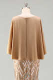 Beaded Sparkly Sheath Champagne Floral Long Mother of the Bride Dress