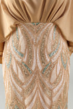 Beaded Sparkly Sheath Champagne Floral Long Mother of the Bride Dress