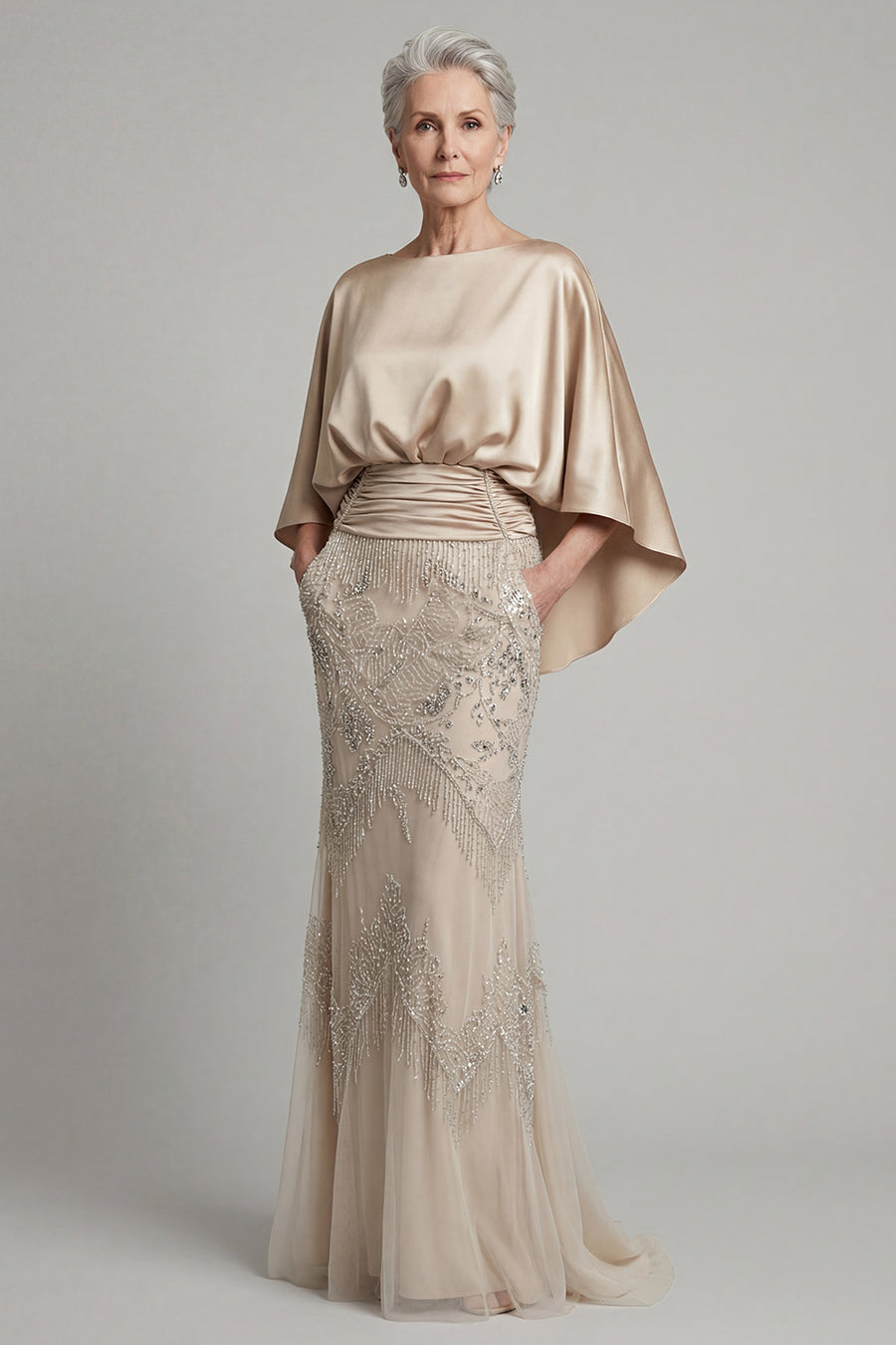 white sparkly evening dress Sequin Long Dress High Slit - White main image 1