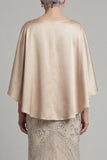 Mermaid Champagne Beaded Satin Round Neck Long Mother of the Bride Dress
