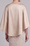 Mermaid Champagne Beaded Satin Round Neck Long Mother of the Bride Dress