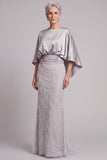 Mermaid Champagne Beaded Satin Round Neck Long Mother of the Bride Dress