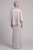 Mermaid Champagne Beaded Satin Round Neck Long Mother of the Bride Dress