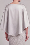 Mermaid Champagne Beaded Satin Round Neck Long Mother of the Bride Dress