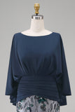 Sparkly Navy Floral Sheath Satin Long Mother of the Bride Dress