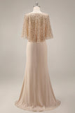 Sparkly Sequined Champagne Satin Mermaid Long Mother of the Bride Dress