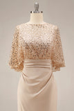 Sparkly Sequined Champagne Satin Mermaid Long Mother of the Bride Dress