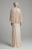 Beaded Ivory Sheath Appliqued Long Mother of the Bride Dress with Cape