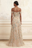 Sparkly Sequined Champagne A Line Corset Long Prom Dress with Beading