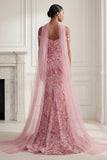 Sparkly Pink Mermaid Cold Shoulder Neck Scarf Long Prom Dress with Sequins