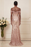 Sparkly Blush Mermaid Sequined Long Off the Shoulder Prom Dress