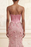 Pink Floral Corset Mermaid Cowl Neck Long Prom Dress